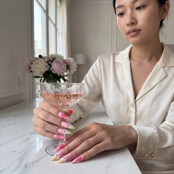 Blush Blossom Stiletto Nails – Pink Ombre Floral 3D Luxury Press-On Set
