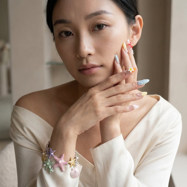 Mermaid Shore Nails – Pastel Seashell Beach Press-On Set