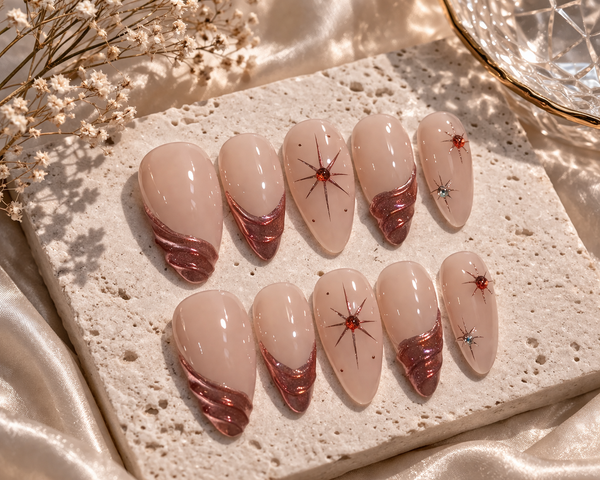 Rose Chrome Star Press-On Nail Set