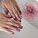 Velvet Cherry Blossom Nails – Burgundy Floral Almond Press-On Set