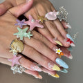 Mermaid Shore Nails – Pastel Seashell Beach Press-On Set