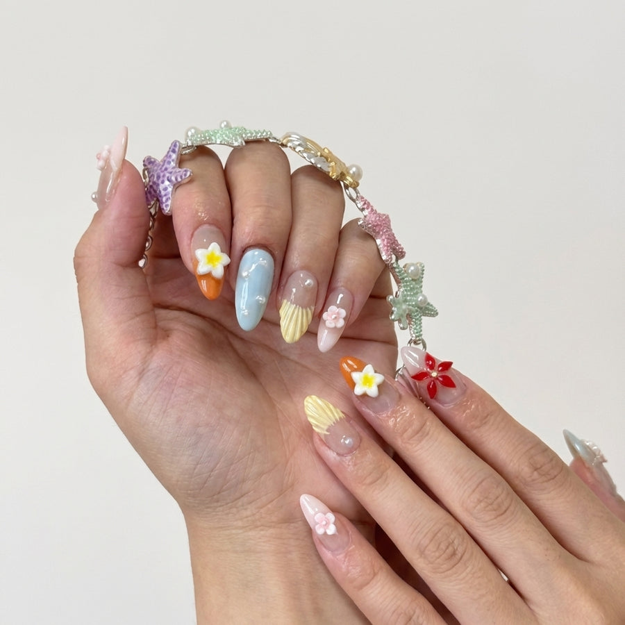 Mermaid Shore Nails – Pastel Seashell Beach Press-On Set