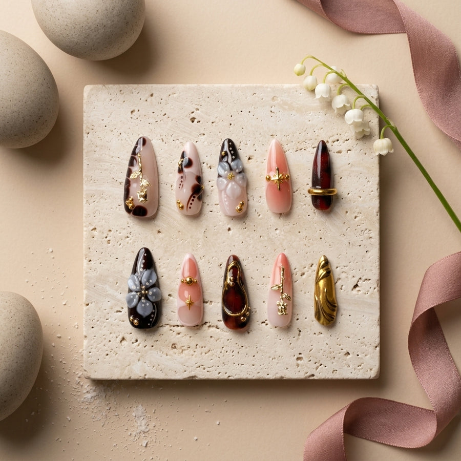 Dark Marble Luxe Press-On Nail Set