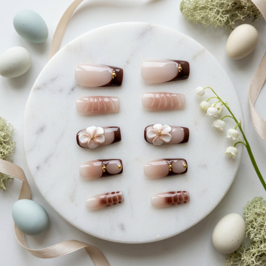 Chocolate Camellia Press-On Nail Set