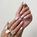 Pearl Blossom Nails – Soft Pink & White Floral Press-On Set