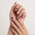 Velvet Cherry Blossom Nails – Burgundy Floral Almond Press-On Set