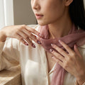 Velvet Cherry Blossom Nails – Burgundy Floral Almond Press-On Set