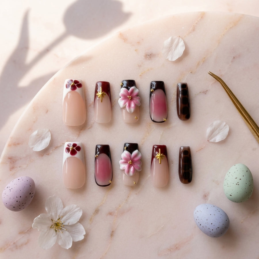 Midnight Blossom Press-On Nail Set