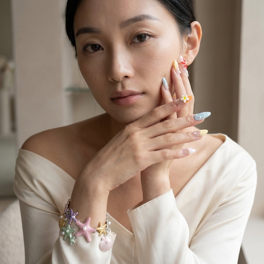 Mermaid Shore Nails – Pastel Seashell Beach Press-On Set